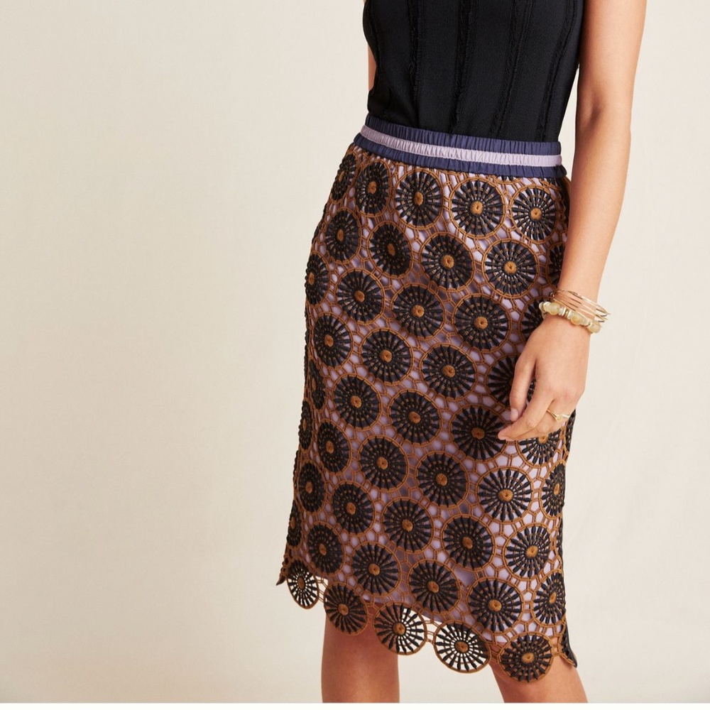 Anthropologie Current Air Loire Brown Motif Skirt M NWT